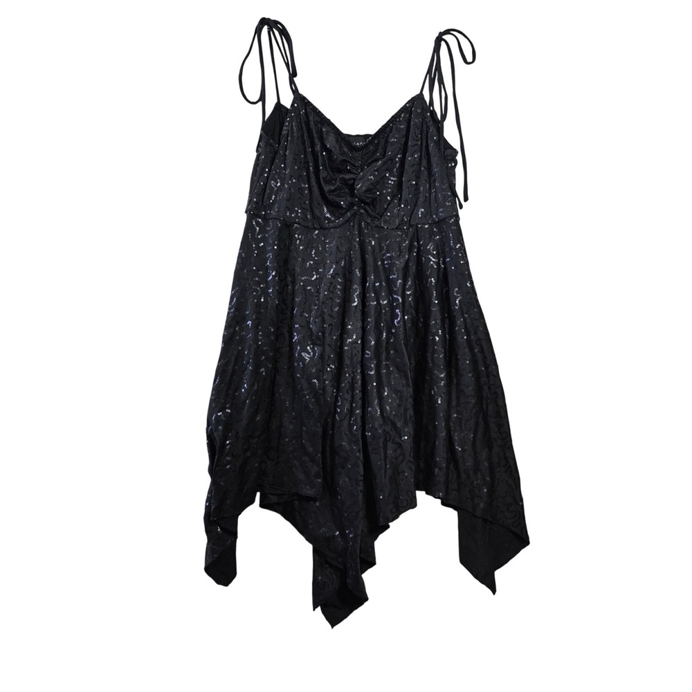 Current Mood Dolls Kill Black Sequin Whimsygoth Handkerchief Hem Mini Dress Hoco